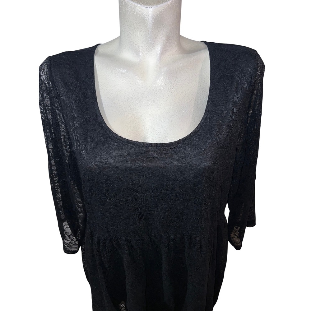 Torrid Top Black Lace Babydoll Tunic Hi-Lo Plus Sz 1X (1) 3/4 Sleeve Scoop Neck - Picture 2 of 9